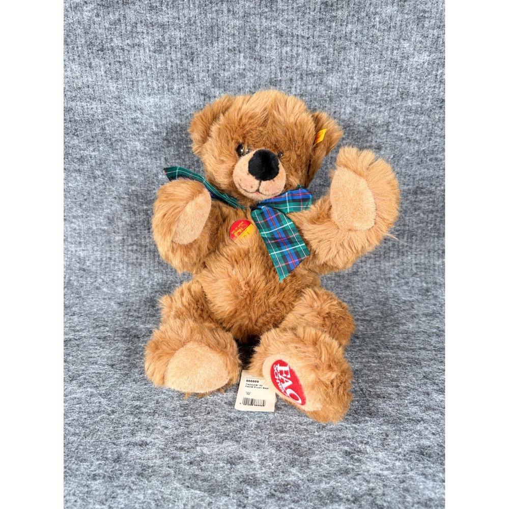 Steiff FAO Schwarz Teddybar 42 Plush Bear Brown Plaid Bow 666889 Collectible